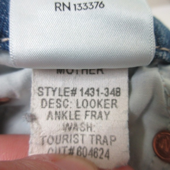 Mother Looker Ankle Fray Jeans Tourist Trap Women 24 Blue Denim Raw Hem Chic 452 - Picture 12 of 15